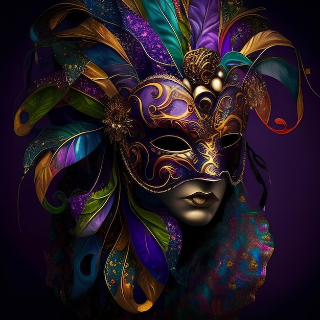 Masque de carnaval du Mardi gras Ai art génératif