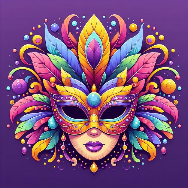 Photo masque de carnaval illustration multicolore sur un fond de couleur violette