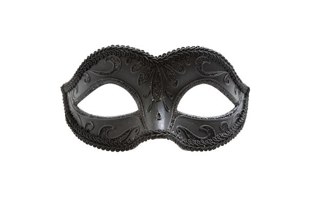 Masque de carnaval noir avec ornement isolé sur fond blanc