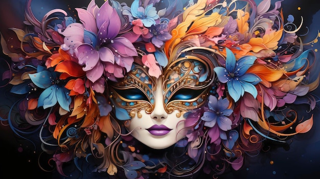 Photo masque de carnaval orné de motifs floraux élaborés