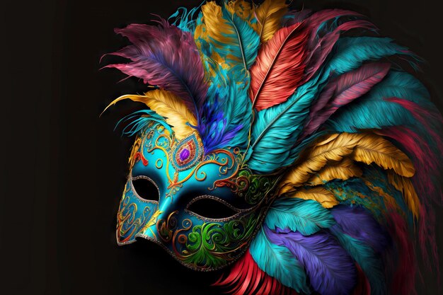 Masque de carnaval avec plume de couleur