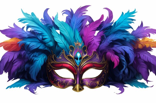 Masque de carnaval avec des plumes bleues et des roses bleues pour les festivités