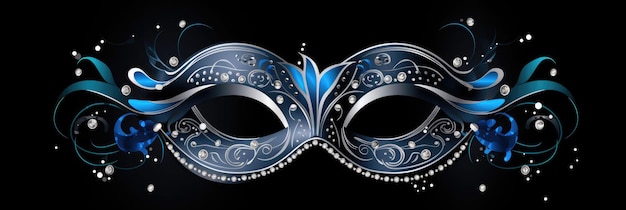masque de carnaval vénitien bleu avec fond de décoration argenté généré par AI