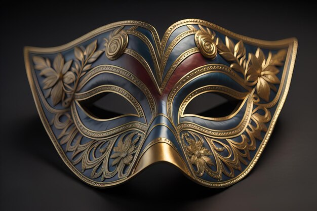 Masque de carnaval vénitien avec ornement doré sur un fond de couleur solide ai génératif