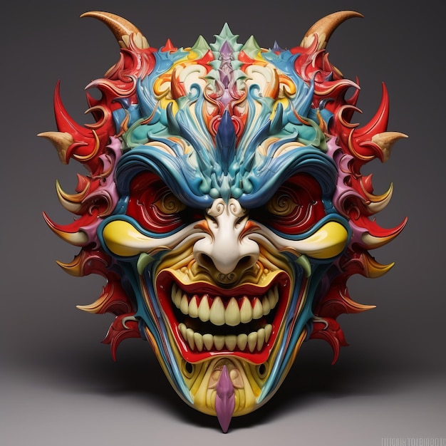 Un masque de démon coloré inspiré des mascarons de Pointneuf