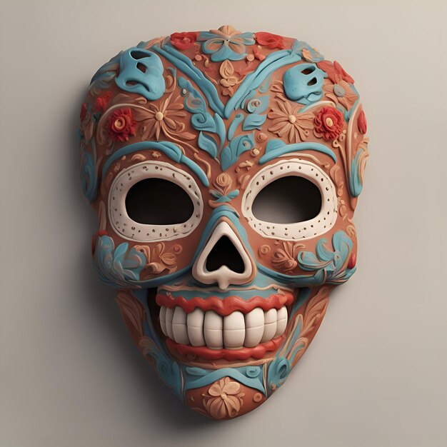 Masque du jour des morts mexicain sur fond gris illustration 3D