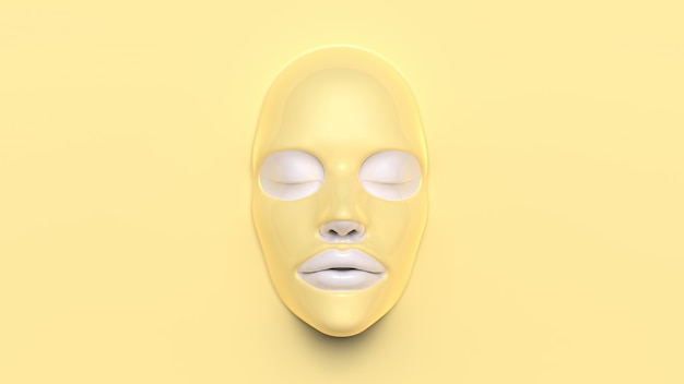 Masque en feuille jaune sur fond jaune 3D Render