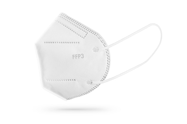 Masque FFP3 isolé sur. Équipement de protection individuelle contre le coronavirus Covid-19