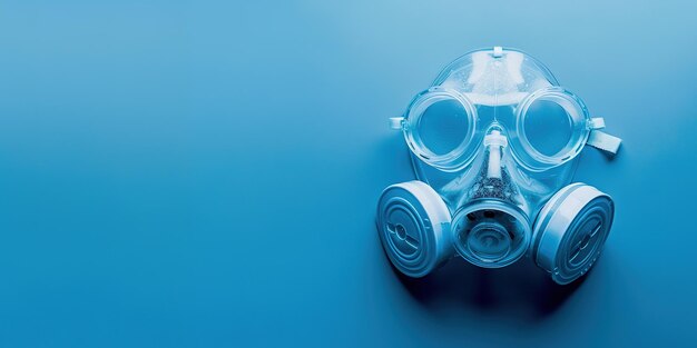 Masque à gaz sur fond bleu mettant l'accent sur la sécurité et la protection dans des environnements dangereux