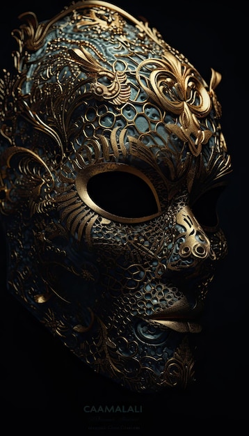 Photo masque de mascarade de carnaval d'or de luxe noir generative ai