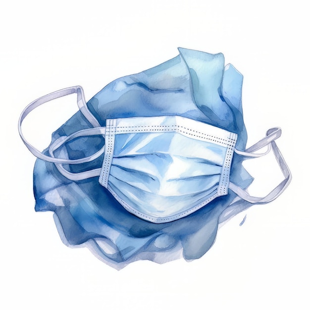 Masque médical bleu sur fond blanc Illustration aquarelle pour votre conception