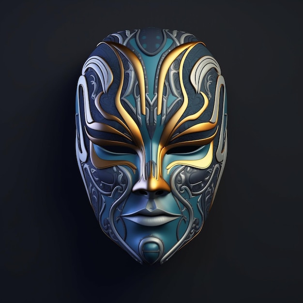 Un masque avec un motif or et bleu dessus