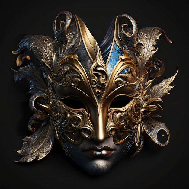 Un masque d'or avec des motifs floraux sur fond noir