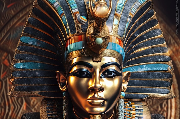 Masque de pharaon égyptien fantastique avec une peau dorée