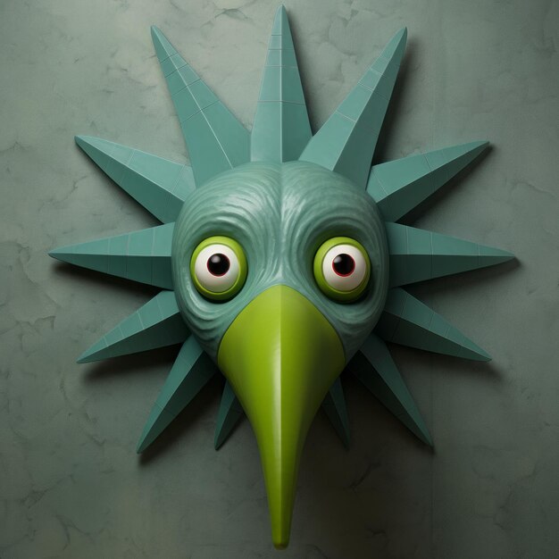 Photo masque de sculpture d'oiseau surréaliste avec une utilisation ludique de la lumière et de l'ombre