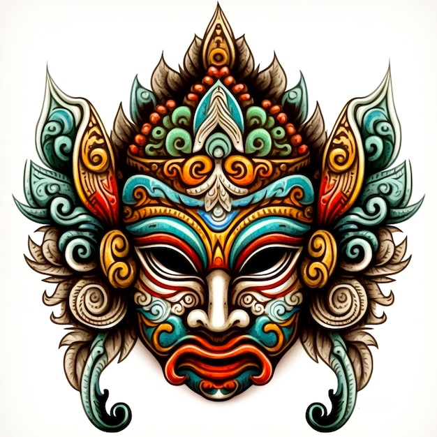 Le masque à tête de Barong est une illustration d'art traditionnel.