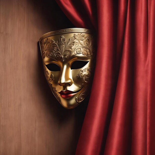 Photo masque de théâtre sur rideau rouge