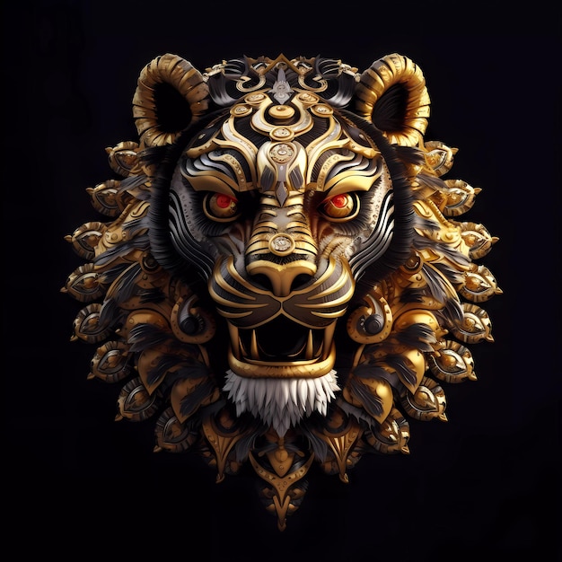 Un masque de tigre d'or avec un fond noir