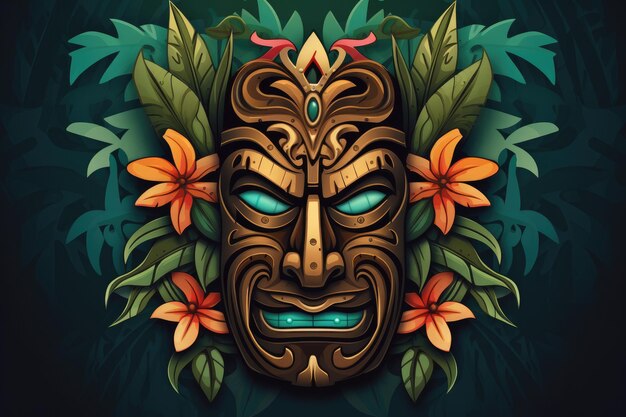 Masque tiki tropical symbole mystique de l'énigmatique tribu perdue dans la jungle Generative Ai