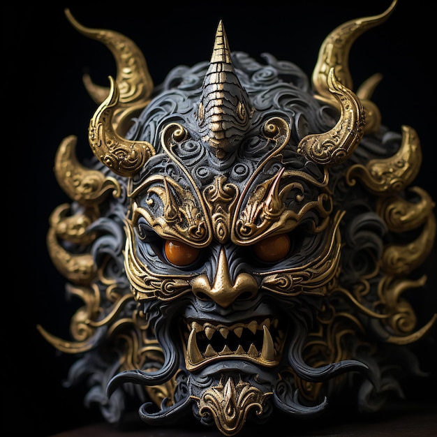 Photo masque traditionnelle thaïlandaise du démon khonkaen sur fond noir