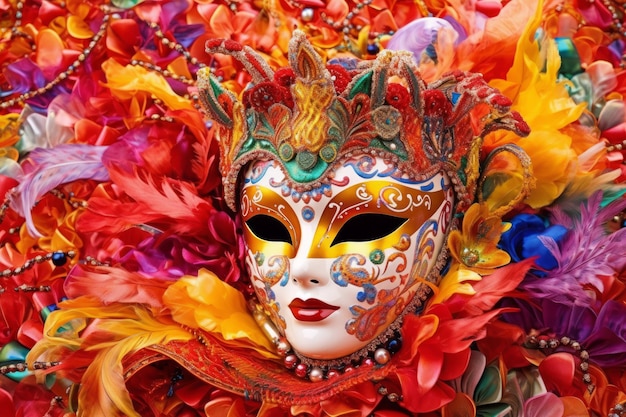 Masque vénitien coloré en arrière-plan festif Generative AI