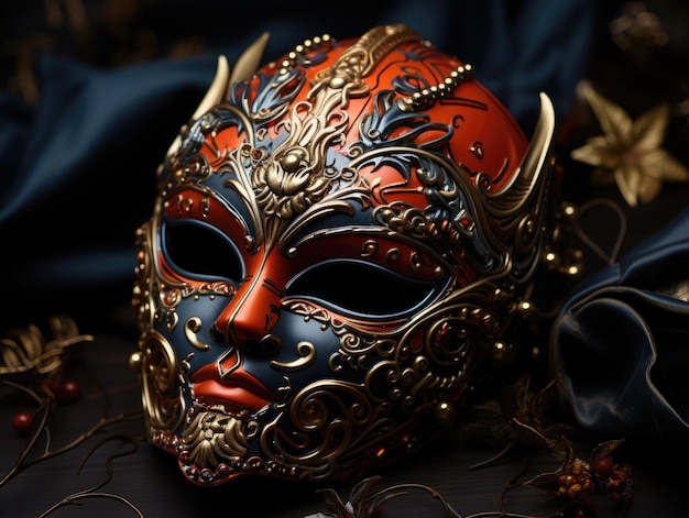 Masque Vénitien noir rouge or