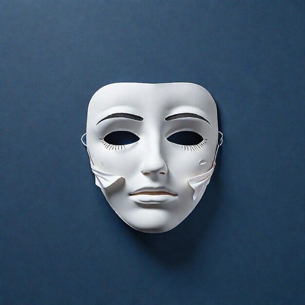 un masque de visage blanc et triste concept de lundi bleu