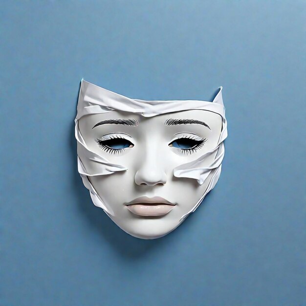 un masque de visage blanc et triste concept de lundi bleu