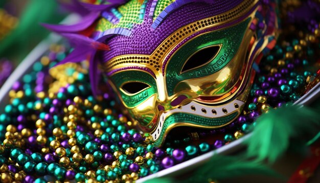 Photo des masques aux couleurs vives et une célébration au mardi gras générés par l'ia