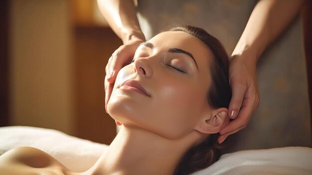 Massage luxueux de bien-être et de spa zen pour le dos et le cou d'une jeune femme relaxant et sans stress Une femme apprécie les procédures thérapeutiques d'une masseuse