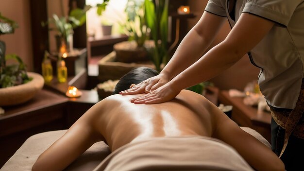 Photo massage thaïlandais, traitement de spa, arôme pour un bien-être sain et une relaxation