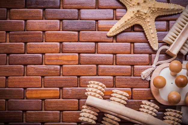 Masseurs en bois d'étoile de mer et brosse de bain