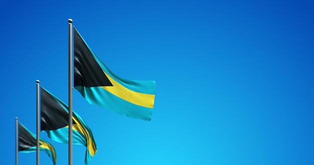 Mât de drapeau 3D battant Bahama dans le ciel bleu