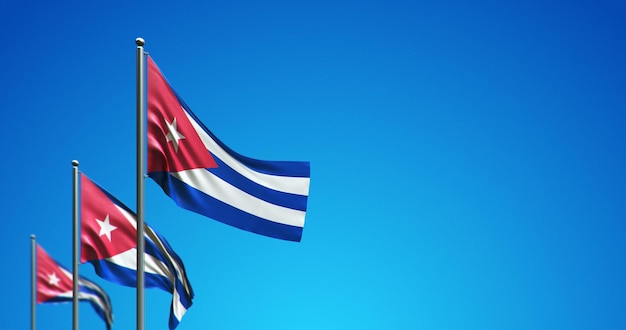 Mât de drapeau 3D battant Cuba dans le ciel bleu