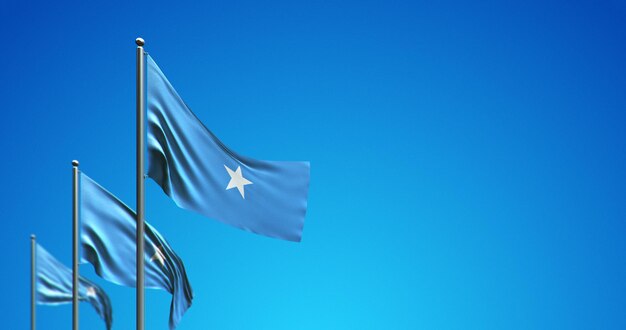 Mât de drapeau 3D battant la Somalie dans le ciel bleu