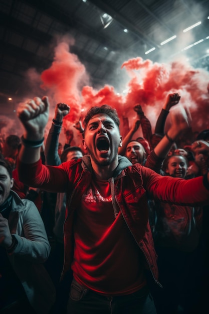 Photo un match de football au stade une foule diversifiée de fans en tenue rouge applaudissant