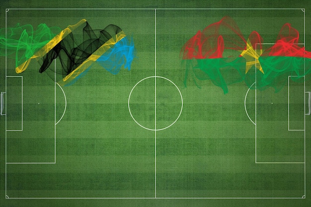 Match de football Tanzanie contre Burkina Faso couleurs nationales drapeaux nationaux terrain de football jeu de football concept de compétition espace de copie