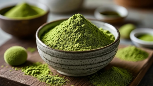 Matcha fraîchement moulu prêt à être brassé