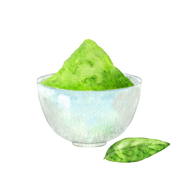 Matcha en poudre dans un bol bleu isolé