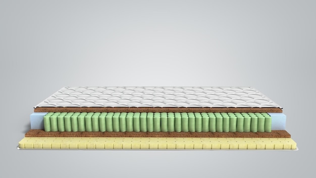 matelas dans la coupe 3D sur fond de gradient gris