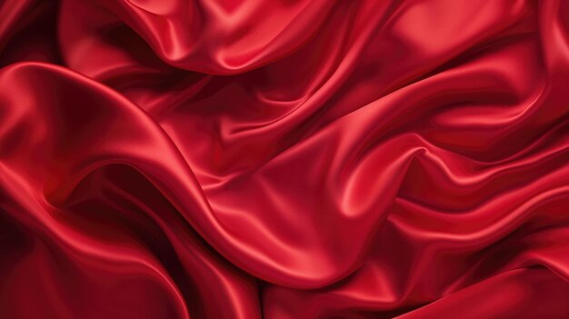 Matériau textile satin rouge avec des ondes et des courbes Fond de texture rouge