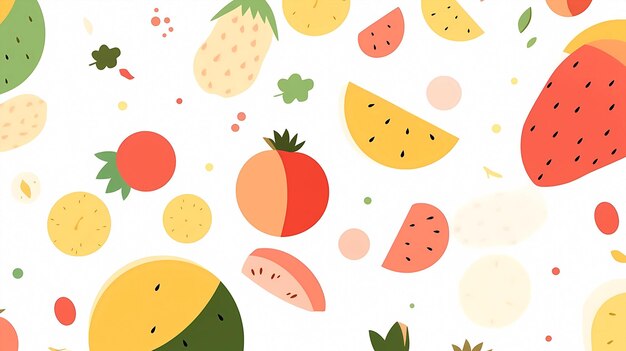 Matériel de fond d'éléments de fruits de dessin animé coloré peint à la main