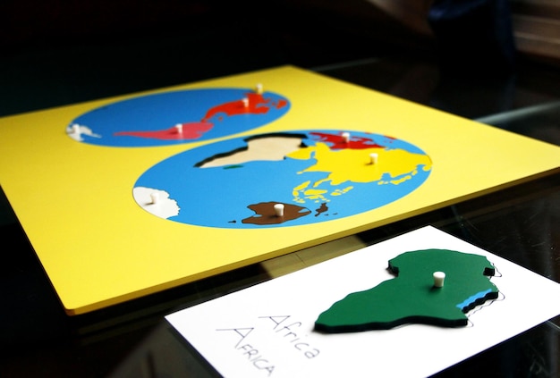 Matériel de géographie de puzzle Montessori, apprentissage préscolaire