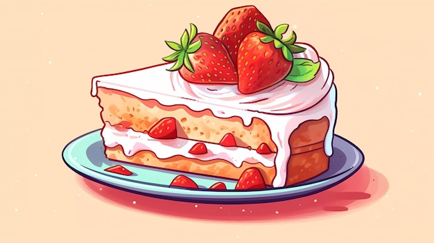 Matériel d'illustration de gâteau aux fraises dessin animé dessiné à la main