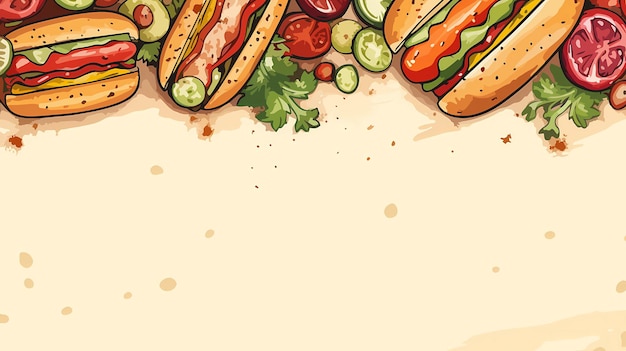 Matériel d'illustration de hot-dog gourmet dessiné à la main