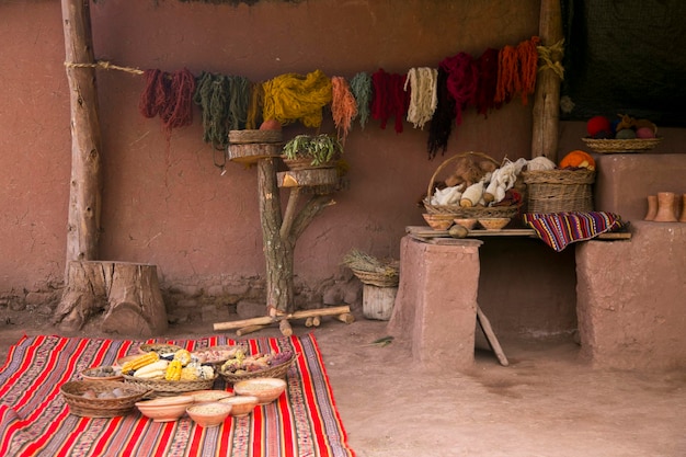 Matériel pour la production d'artisanat textile dans une communauté indigène du Pérou.