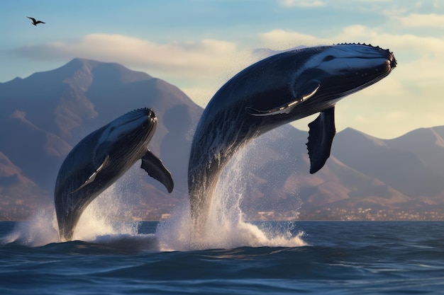 Le matin, les baleines spectaculaires sautent