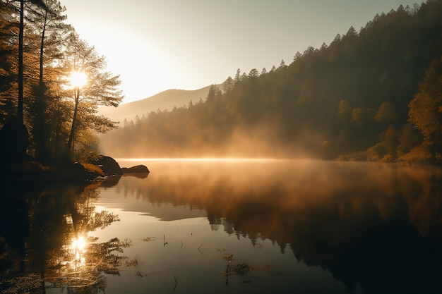 Matin brumeux au bord du lac