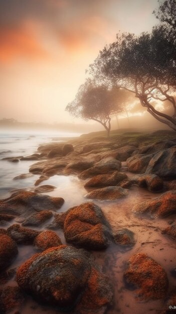 Un matin brumeux au bord de la mer.