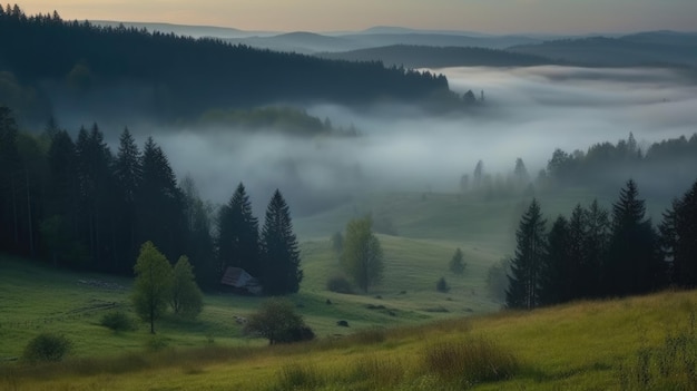 Matin brumeux dans les montagnes IA générative